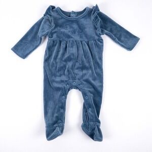 Mud Pie Soft Velour Ribbed Long Sleeve Footie One-Piece Robber Blue Baby Sz 0-3m